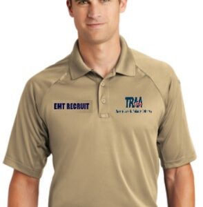 CPASCS410-TN Men's Cornerstone Select Snag-Proof Tactical Polo, Tan with TRAA Logo and EMT Recruit Embroidery
