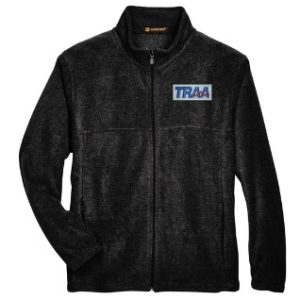 CHTJM990-BK Men's Full Zip Fleece, Black with TRAA with Wave and Silver Rectangle Embroidery, Left Chest
