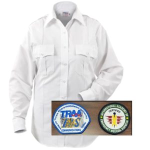 EB-P801LC-WH Women's Long Sleeve Paragon Plus Shirt, White, with COMMUNICATIONS Emblems