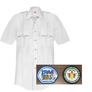 EB-P867WH Short Sleeve Paragon Plus Shirt, White with COMMUNICATIONS Emblems